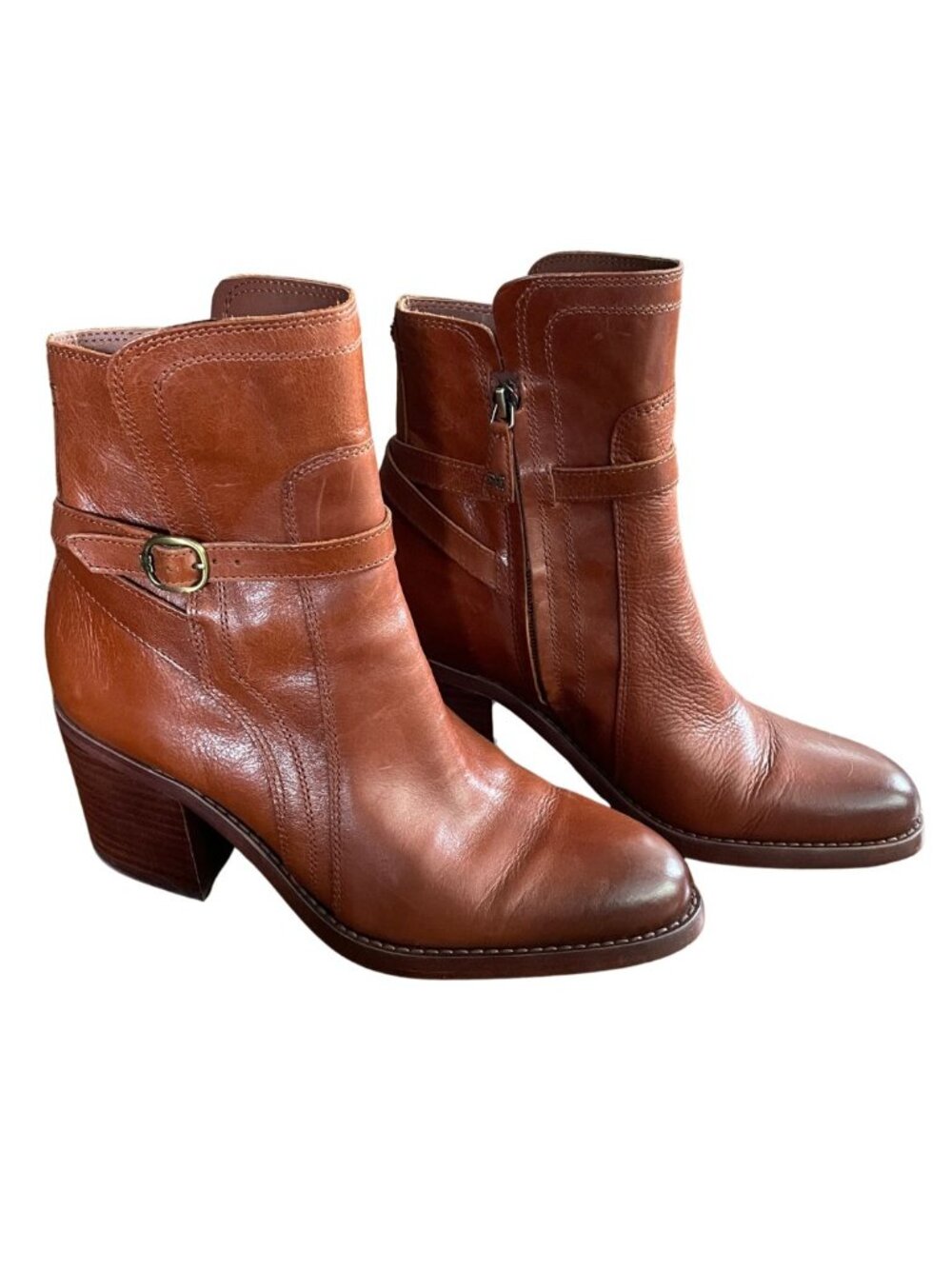 Sam Edelman Simona Brown Leather Block Heel Ankle Boots Sz 9M Western